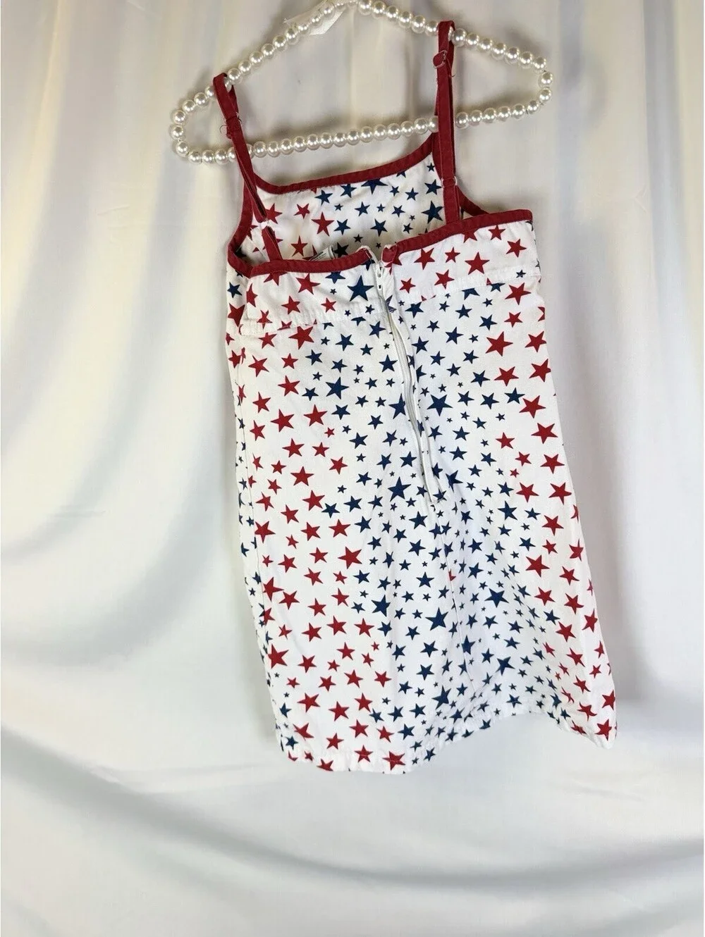 OLD NAVY GIRLS DRESS, BLUE/RED STARS ON WHITE/ RED TRIM, THIN STRAPS, SUNDRESS 5